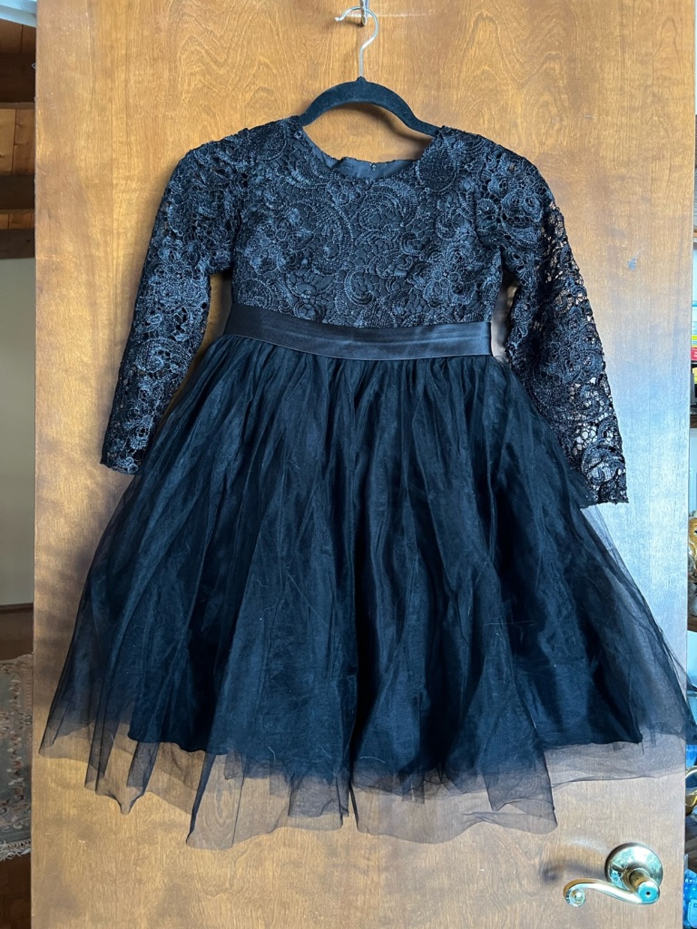Girls' Black Lace & Tulle Formal Dress